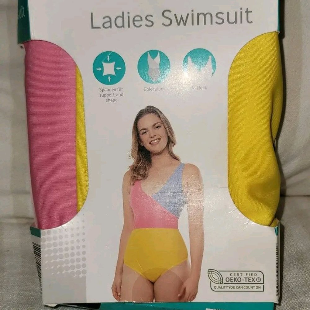 Aldi's Crane Ladies Women's Colorblock One Piece 80's Swimsuit Size XL (16-18)